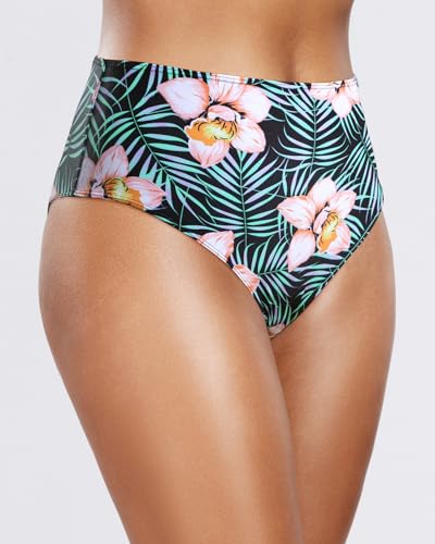 Image of Tempt Me Womens High Cut High Waisted Bikini Bottoms Tummy Control Bathing Suit Bottoms Swim Bottom Swimsuit Bottom