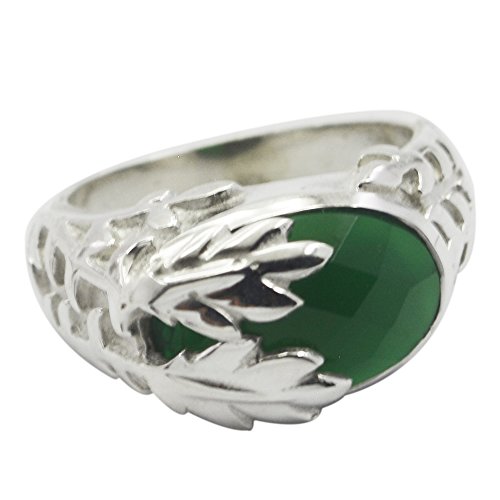 Image of 55Carat Genuine Green Onyx Ring Antique Sterling Silver Bezel Setting Jewelry Size 4,5,6,7,8,9,10,11,12