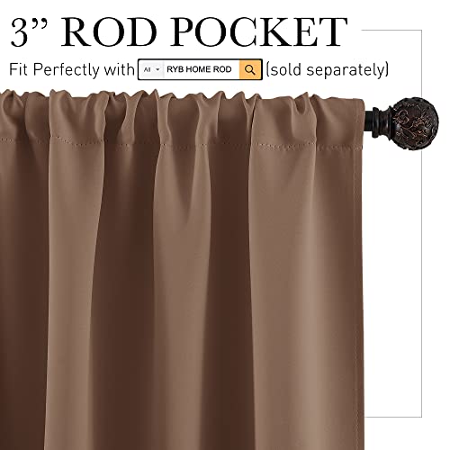 RYB HOME Blackout Curtains 95 inches Long 2 Panels Set, Farmhouse Thermal Insulated Window Curtains for Living Room Bay Window Bedroom Studio Backdrop Room Divider, Mocha, W52 x L95 inches