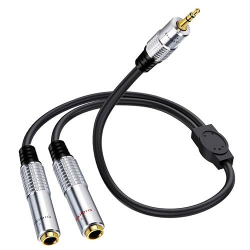 HTGuoji Cable divisor en Y de 3,5 mm a doble 6,35 mm, cable adaptador de audio estéreo TRS macho de 3,5 mm a doble hembra estéreo de 6,35 mm de 50 cm (macho de 3,5 mm a doble hembra de 6,35 mm)