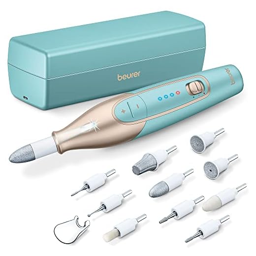 Beurer MP 84 Set de manicura/pedicura, lima de uñas eléctrica con batería recargable, 10 accesorios, luz LED, incluye estuche, hasta 4400 rpm, torno de uñas para el cuidado de manos y pies