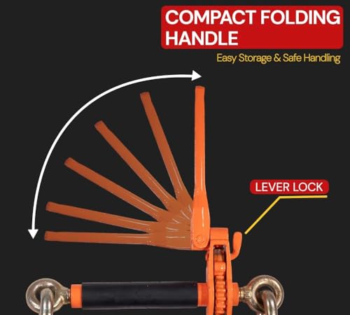 Image of Mytee Products 2 Pack 1 /2 inch - 5 /8 inch Hi-Viz Orange Quick Folding Handle Ratchet Load Binder with Grab Hook 18,100 lbs WLL | Tie Down Hauling Chain Binders for Flatbed Truck Trailer