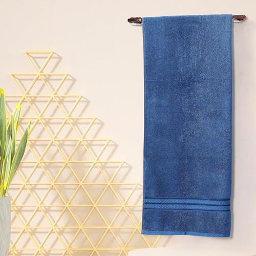 Image of Layers 100% Cotton Bath Towel | True Care Collection | 380 GSM Super Absorbent | Soft & Quick Dry | Shrink & Pill Resistant | Blue Solid Minimalist | 1 Piece for Men & Women | 60 x 120 cm