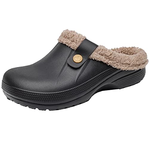 Mens Fur Lined Clogs Womens House Slippers Waterproof Garden Clogs Shoes Winter Warm Plush Home Bedroom Slippers Indoor Outdoor Mules