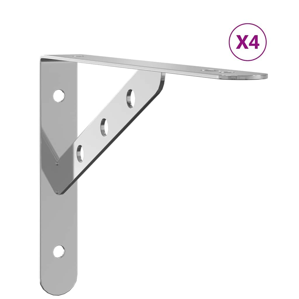 Soportes para estanterías (4 unidades, 23,5 x 2,5 x 15,5 cm, acero inoxidable, robusto, soporte de pared para estantes flotantes, consola de estantería, almacenamiento de garaje, capacidad de
