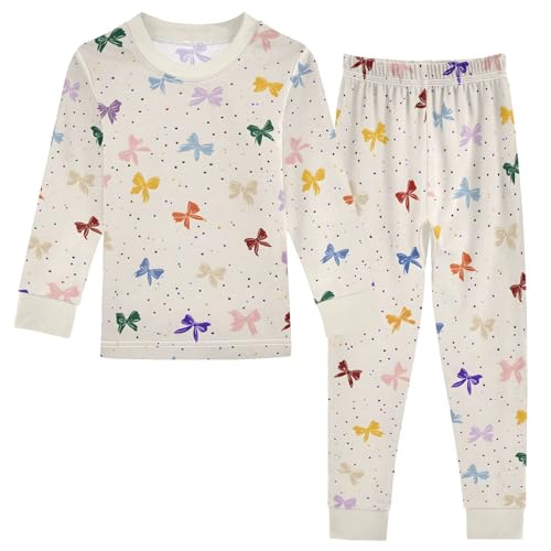 Cartoon Pajamas Set Colorful Bowtie Polka Dot Pattern Long Sleeve PJs Cotton Jammies Sleepwear Top and Pants Multicolor
