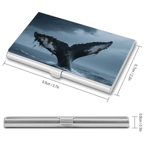 Metal Business Card Holder Ultra Slim - Beach Whale Tail Professional Aluminum Alloy Card Case with Magnetic Closure, Compact ID Credit Card Organizer Wallet for Men Women2
