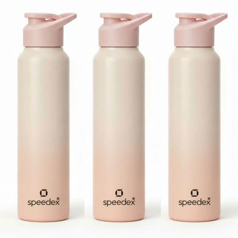 Image of Speedex Stainless Steel Water Bottle 1 Ltr, Leak Proof Sipper Cap, BIS Approved 1000 ml Metal Bottle For Daily, Office, School, Gym, Travel Use for Men, Women, Kids, Adults, Peach Orange, Set of 3