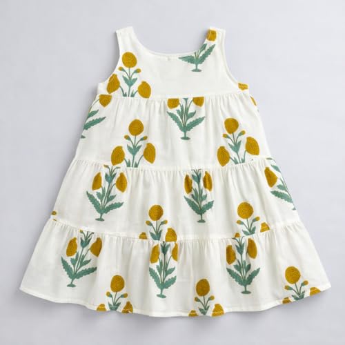 Image of The Magic Wand Kids Girls Casual Dresses, Knee Length Singlet Strap Fit & Flared Cotton Once Piece Stylish Frocks fo rBeach Summer Season Vacation