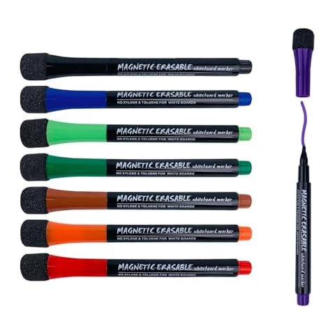 HANWER 8 Pack Low Odor Dry Erase Markers Fine Tip, Assorted Colors Whiteboard Markers for Kids, Fine Point Magnetic Dry Erase Markers with Eraser, Office School Home Supplies Cover