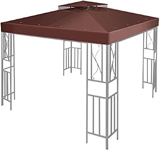 Flexzion 8x8 Gazebo Canopy Replacement Top Waterproof Cover - Outdoor Gazebo Canopy Cover - Double Tier UV30 Cover for Canopies, Garden, Patio, Yard Tent (Brown)