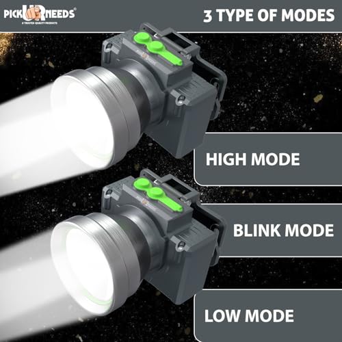 Image of Pick Ur Needs Chargeable Head Lamp with 3 Type LED Metal Body 200W Laser 3600 mAh Long Battery 5 hrs Torch Emergency Light (Silver)