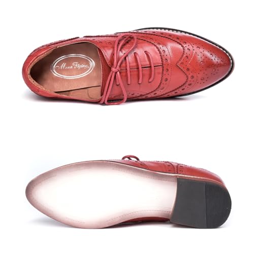 Image of Mona flying Women's Leather Perforated Lace-up Oxford Brogue Wingtip Shoes