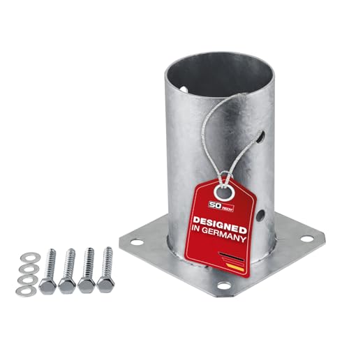 SOTECH Anclaje de suelo atornillable redondo Ø 80 mm, 152 mm de altura, acero galvanizado en caliente, anclaje de suelo para madera redonda   ideal para jardín o terraza