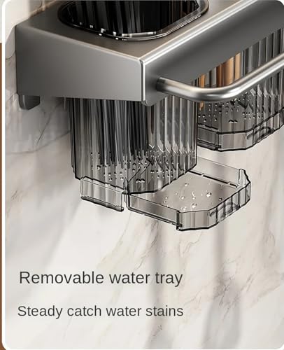Organizador de cocina para colgar en pared para cuchillos y cubiertos con ganchos para utensilios y toallas, ahorro de espacio, resistente y fácil de instalar (gris) miniatura 5