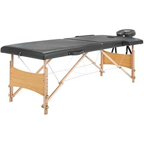 vidaXL Massagetisch mit 2 Zonen Tragetasche Höhenverstellbar Massagebank Massageliege Kosmetikliege Therapieliege Holzrahmen Anthrazit 186x68cm Cover