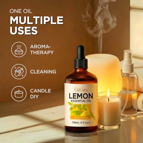 Image of 100% Pure Lemon Essential Oil - 4 Fl Oz - Lemon Oil for Hair, Skin, Diffuser, Aromatherapy & DIY Candle Making Scent
