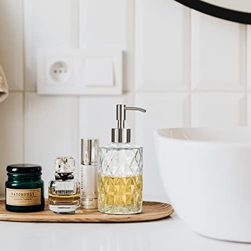 12 Oz Glass Soap Dispenser with 304 Stainless Steel Pump,Refillable Hand Soap Dispenser for Bathroom Kitchen Countertop