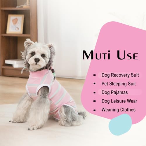Image of Dog Surgery Recovery Suits, Sleeveless Dog Recovery Suit Male, E-Collar & Cone Alternative Bodysuits After Surgery, Striped Dog Onesie Pajamas, Pet Surgical Vest for Wound Care