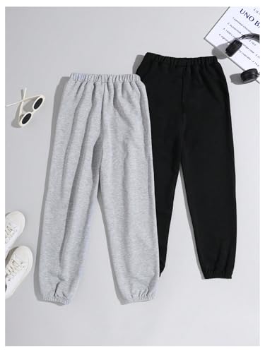 SweatyRocks Girl's 2 Pack Heart Print Sweatpants Elastic High Waist Workout Jogger Pants with Pockets2