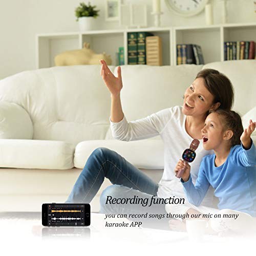 NINE CUBE Karaoke Microphone,3-in-1 Portable Wireless Bluetooth Karaoke Mic, Karaoke Player,Colorful LED Light, Gift for Friends and Kids, Compatible with All Smart Digital Products (Rose Gold) - Thumbnail 5