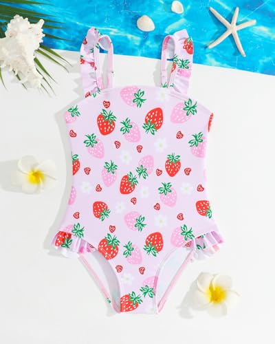 Badeanzug Mädchen Kleinkind Verstellbare Träger Schwimmanzug Mädchen Einteiliger UV Badebekleidung, Rosa Wassermelone 86-92