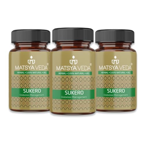 Image of Matsyaveda Sukero Ayurvedic Sugar Care Supplement | With Jamun, Karela, Gudmar, Methi & Bael | Supports Healthy Blood Sugar Levels | Herbal Capsules for Men & Women |Pack of 3 X 60 Capsules