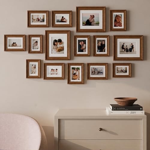 Image of Art Street Set of 15 Premium 3D Wall Photo Frames Sumptuous Memories Theme Individual Fiber Wood Photo Frames (Color - Cave Dark Brown, Size - 8x10, 5x7, 4x6 Inchs)