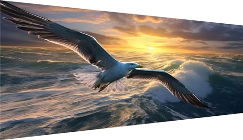 Peinture Diamant Adulte Mer et Mouette | Toile Strass Point de Croix 90x180
