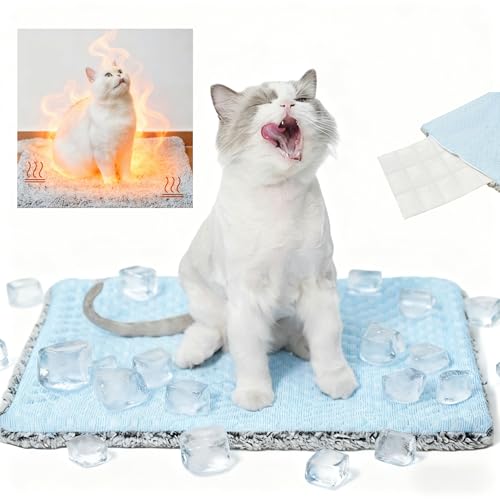 WKWLK Two Uses'Cat Mat,Self Warming&Cooling Cat Mat.18 * 24in-Cooling Cat Pad.Hot/Cold Mat for Pets.Cats self Heating pad.Dogs and Cats with Ice Gel Bag,Temperature Lock Design,Machine Washable