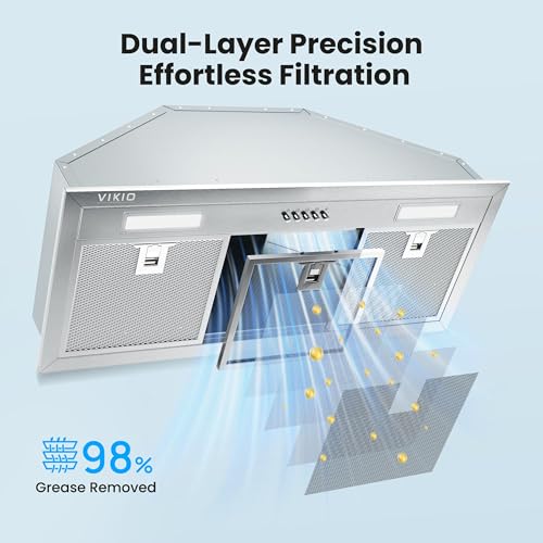 Image of VIKIO HOME Range Hood Insert 30 Inch 900 CFM, 5-Layer Aluminum Mesh Filter, Ducted /Ductless Stainless Steel Built Kitchen Vent, 3-Speed Push Button Controls&LED Lights