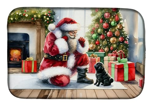 Caroline's Treasures DAC4148DDM Black Pug and Santa Claus Dish Drying Mat Absorbent Dish Drying Mat Pad for Kitchen Counter Dish Drainer Mat for Countertop, 14 x 21", Multicolor