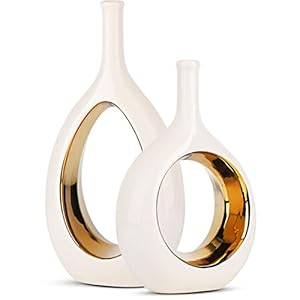 White and Gold Vase Ceramic White V...