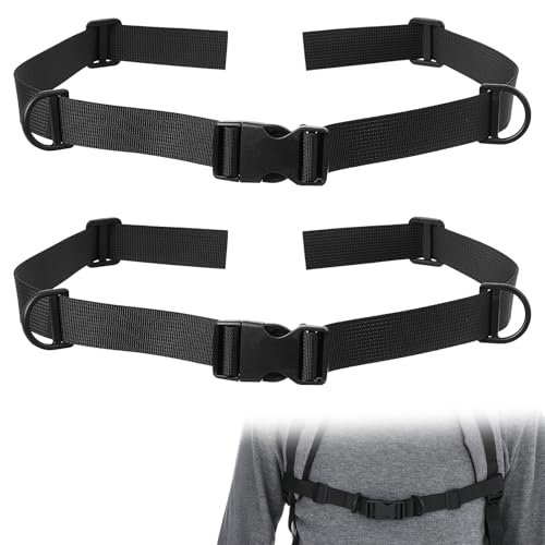 Thinp 2 Pcs Backpack Chest Strap - Adjustable Heavy Duty Nylon Sternum Belt with Quick Release Buckle & Slide Lock Ideal for Hiking School and Travel Ensures Secure Fit (Black)