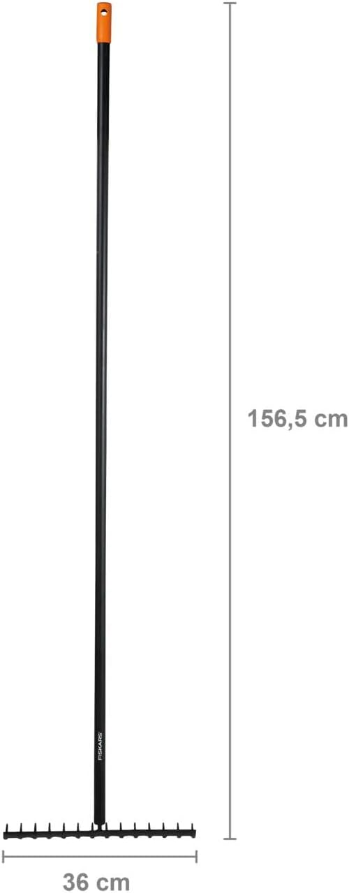 Fiskars 1016036 Curved Tooth Rake 14 Teeth Width 36 cm Hardened Carbon Steel Head / Aluminium Handle Black/Orange Solid