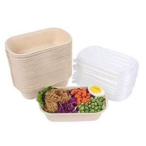 23OZ Disposable bowls with lids, Sugarcane Fiber Paper Bowls take away food containers meal prep food storage deli container 50 PACK