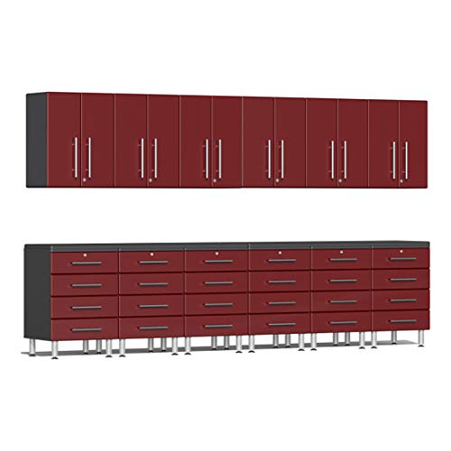 Ulti-Mate UG22141R 14-Piece Cabinet Kit with 2 Channeled Worktops in Ruby Red Metallic