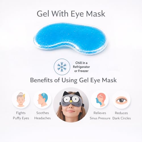 Image of Jenna Sleeping Eye Mask for Sleeping for Women Sleep Mask Blind Fold Eye Cover for Sleep Soft Plush Frog Eye Mask for Kids and Adults Eyemask Lightweight & Durable (3DCatGrey-Gel)