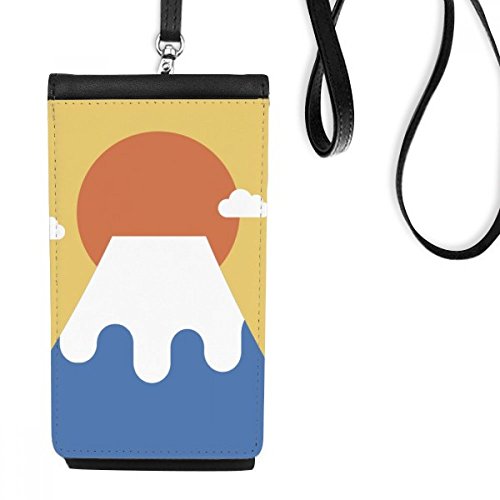 Bourse smartphone en cuir noir avec motif soleil japonais suspendu
