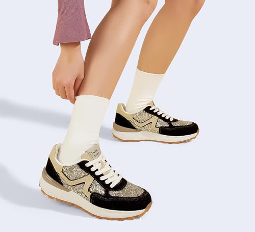 Image of LUCKY STEP Women's Retro Fashion Casual Sneakers | Platform Classic Trendy Trainning Anti-Slip Tennis Travel Walking Shoes