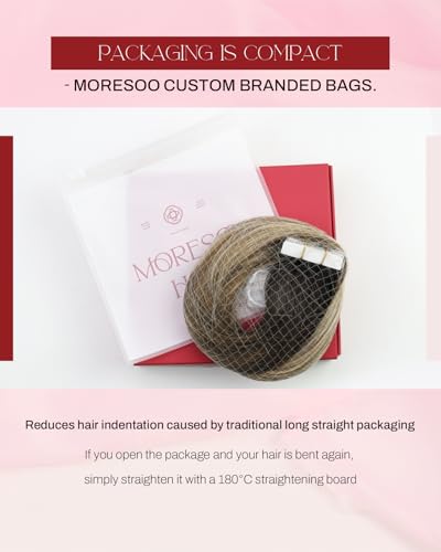 Image of Moresoo Tape in Hair Extensions Human Hair Caramel Balayage 18in 20Pcs 50g | Seamless tape in hair extensions human hair, skin weft tabs, caramel highlights, added length, half up event styling