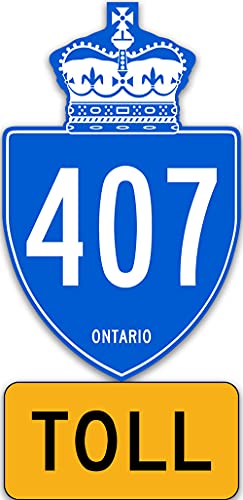 Blue Ontario Highway 407 TOLL Sign Shaped Sticker (canada road drive car)