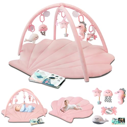 Image of Baby Play Gym Mat, Oversize Baby Tummy Time Play Mat with 6 Detachable Toys for Sensory Exploration Motor Skill Development, Newborn Essentials Shower Gift Activity Mats for Babies 0-6 Months 6-12 Months