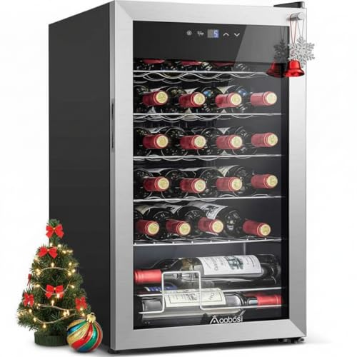 AAOBOSI - AAOBOSI 17 Inch Wine Fridge, 24 Bottle Wine Coller With Digital Temperature Control 5~18°C, Built-In or Freestanding, Low Noise, Adjustable Shelves, Ideal for Red Wine, White Wine, and Champagne