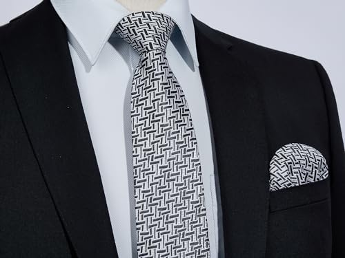 Image of HISDERN Mens Ties Solid Color Tie and Pocket Square Set Classic Woven Formal Neckties & Handkerchief Wedding Party