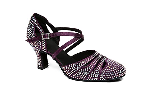 Chaussures de danse latine strass et satin à bout fermé talon femme