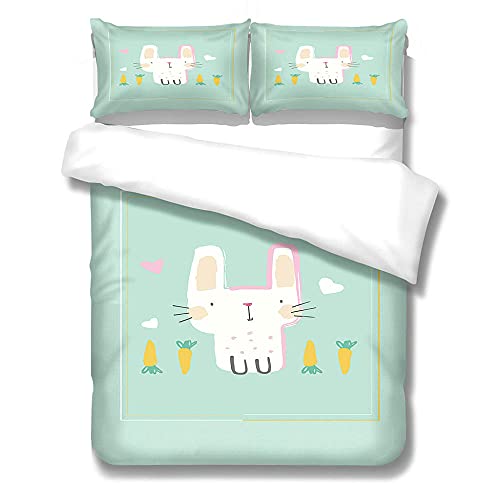 Funda nórdica Impresa en 3D,Conejito,Azul Cielo,Funda nórdica de Microfibra Juego de 3 Piezas,Que Incluye 2 Fundas de Almohada de 50x75 cm y 1 Funda nórdica de 140x200 cm