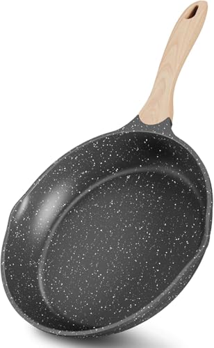 Image of Non-Stick Frying Pan with Wooden Finish Soft Touch Handle, 2.5mm Thickness, Consumes Less Oil, Even Heat Distribution, Induction Bottom and Gas Ready (Black, 24cm)