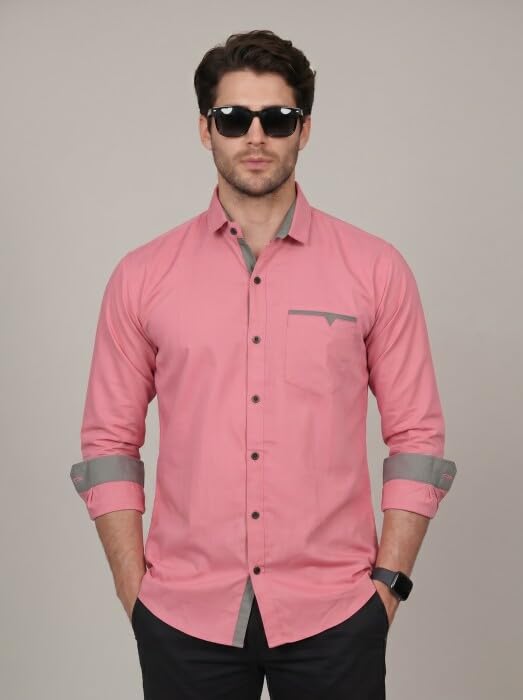 Image of Diverse Men's Cotton Blend Shirt with Pocket Design Spread Collar Full Sleeves Regular Fit and Standard Length | Comfortable Cotton Casual Shirt for Man
