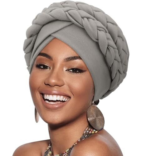 Image of DRESHOW African Women Turban Caps Cotton Beanie Twist Headscarf Pre-Tied Double Twisted Braids Wrap Hat Chemo Cancer Cap